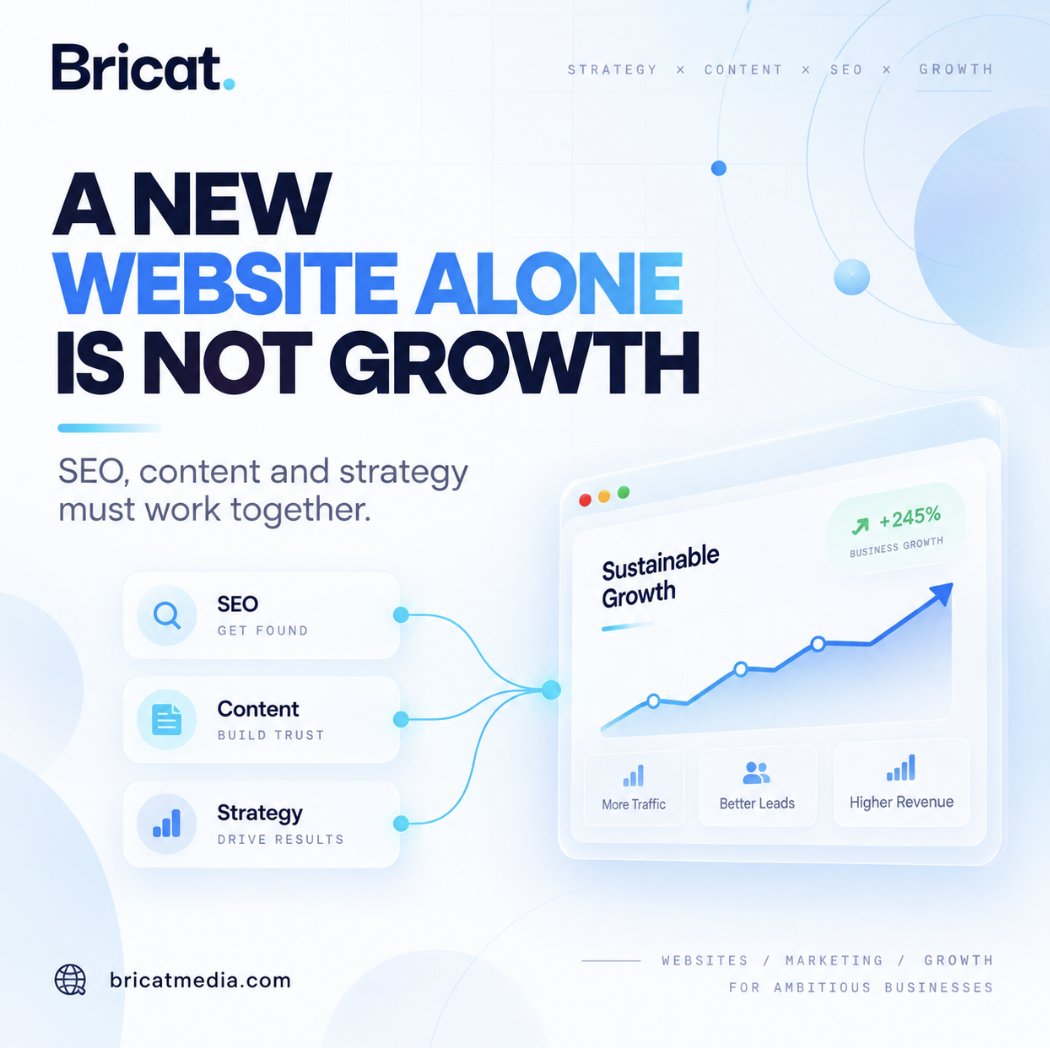BriCatWeb's tweet photo. Growth comes from making website, SEO, content, AI search, conversion and strategy work together.
The website is the foundation.

The connected digital system around it is what drives results.

🌐 https://t.co/t47lIANkB5

#SEO #WebDesign #DigitalGrowth #ContentStrategy https://t.co/FgQNm1PnZC