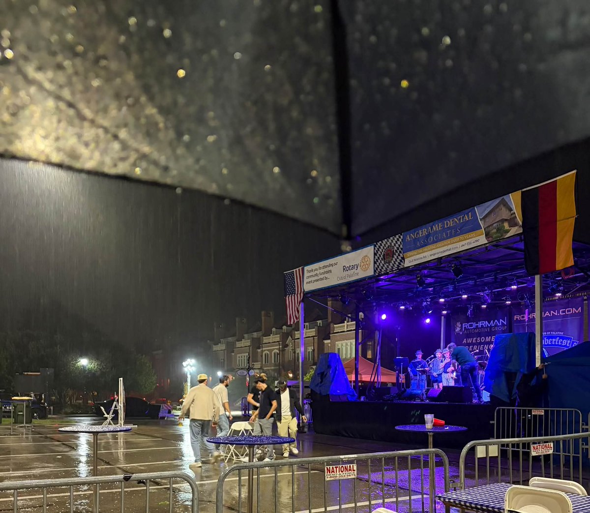 PalatineRotary's tweet photo. No Rain delay for these TRUE Palatine Oktoberfesters. Prost to your rainy polka, bros! 

#palatineillinois #oktoberfest2026 #rotary #palatinerotary https://t.co/weoujwDhsm