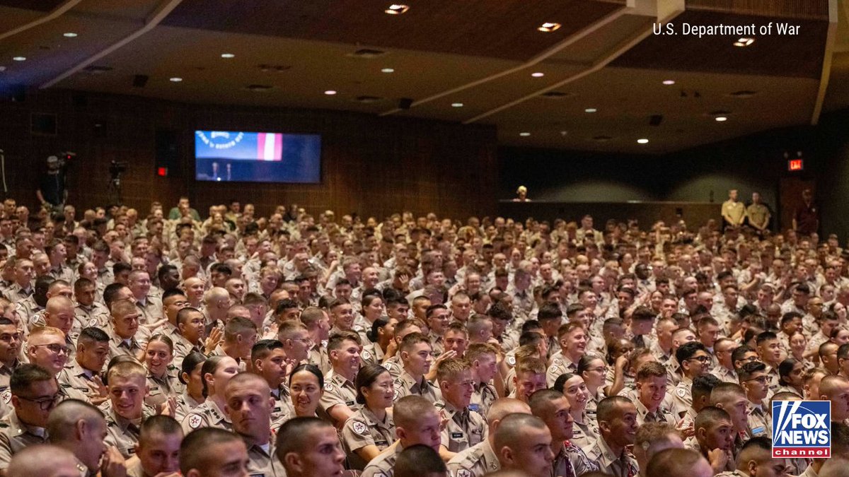 FoxNews's tweet photo. U.S. Secretary of War Pete Hegseth kicks off ‘Send Me Tour’ in Texas, an outreach effort aimed at connecting with military units, university ROTC and Corps of Cadets programs, and veteran resource centers across the nation. https://t.co/XzXK6DUJz6