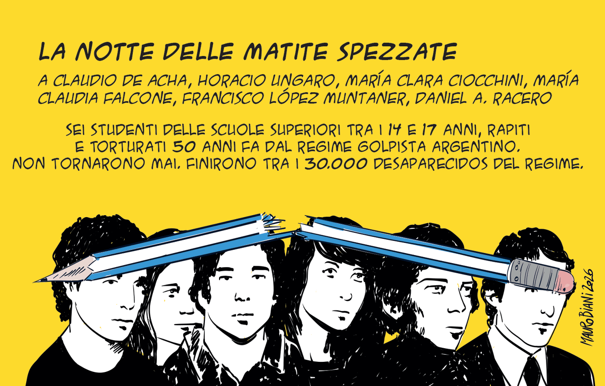 maurobiani's tweet photo. #Argentina #dittatura #Desaparecidos #memoria
#50anni fa, la "notte delle matite spezzate".
La memoria di questi ragazzi, se ricordiamo, diventa impegno e futuro.
Oggi per @repubblica 

https://t.co/gNfqSlwK8W https://t.co/LK7Pvt0EJu