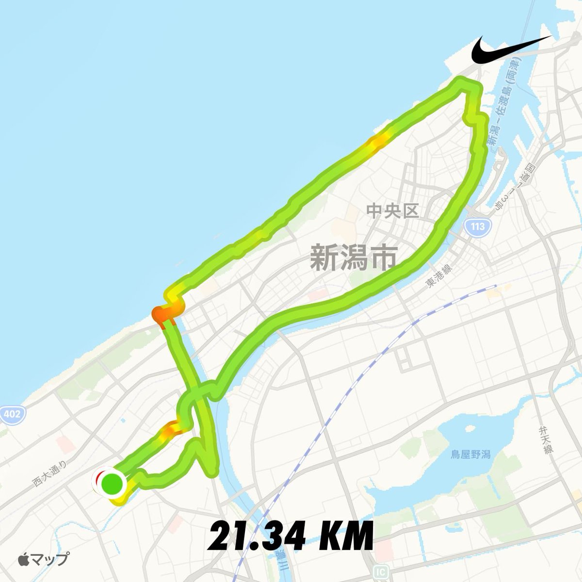 yana2193's tweet photo. 新潟島一周ラン。久々の20k m越え、よ��ったです。 https://t.co/dV6unLJS5U