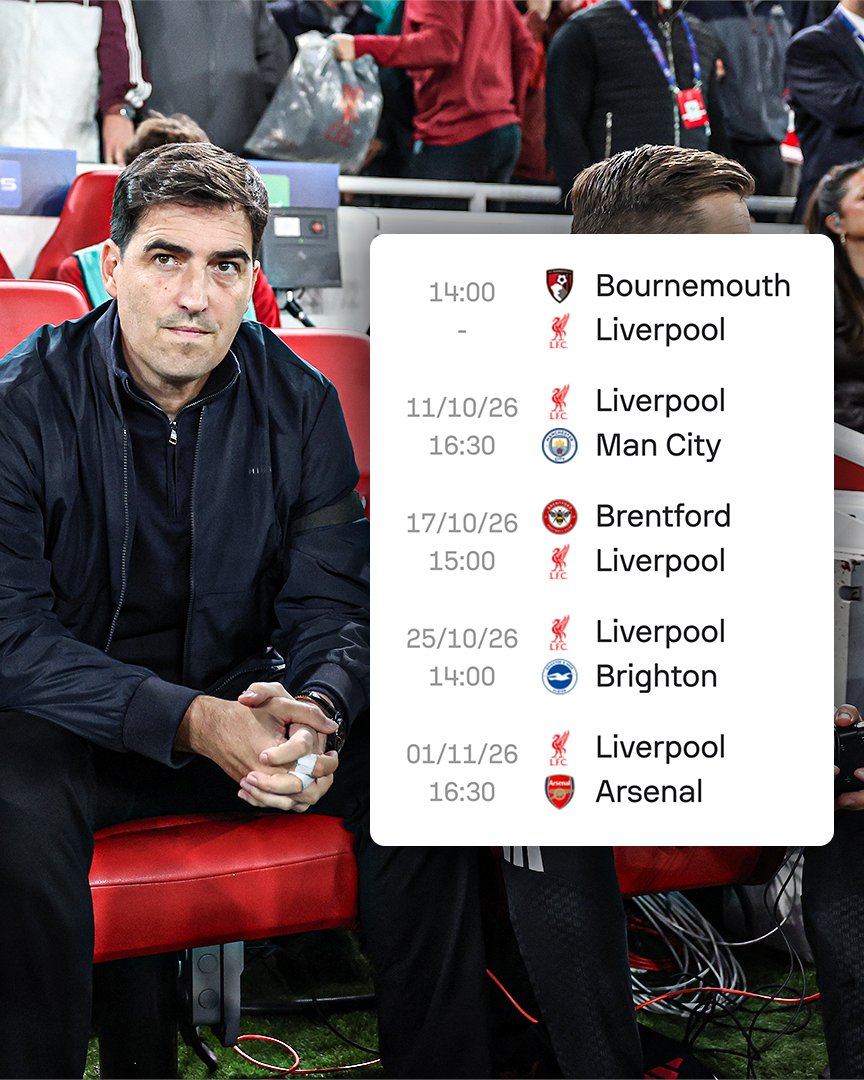 ESPNUK's tweet photo. The next run of PL games for Liverpool 😮‍💨 https://t.co/gZkZu6Cunr
