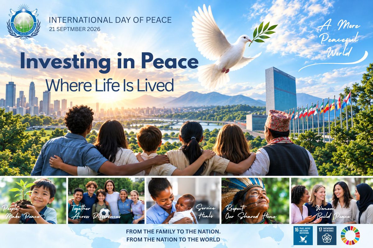upf_eume's tweet photo. https://t.co/X46LAFTvbg 
On 21 September, 2026, the UN marks the International Day of Peace under the theme, “Invest in Peace: For Everyone, Everywhere, Every Day.” 
#InternationalDayOfPeace #UniversalPeaceFederation #Peacebuilding #SDG16 #AmbassadorsForPeace https://t.co/uif5MMY9pN