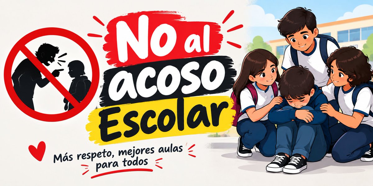 SoyMChat's tweet photo. Firmeza. ¡EL Acoso Escolar NO es una Broma!

👉 Una burla puede parecer pequeña para quien la hace, pero puede convertirse en una herida enorme para quien la recibe.

💔 Detrás de un niño que calla puede haber miedo.
😔 Detrás de una sonrisa puede esconderse dolor.
🗣️ Y detrás de un compañero que observa puede estar alguien que tiene la oportunidad de hacer la diferencia.

❌️ NO NORMALICEMOS EL ACOSO.
❌️ NO GUARDEMOS SILENCIO.
❌️ NO SEAMOS CÓMPLICES.

👉 La escuela debe ser un lugar para aprender, crecer y sentirse seguro, no un lugar para tener miedo.

❌️ NO AL ACOSO ESCOLAR.
✅️ SÍ AL RESPETO, LA EMPATÍA Y LA DIGNIDAD.

#PresidenciaDelPerú 🇵🇪
#CongresoDelPerú #RespetoalaDemocracia #Perú #PCM #MineduPeru #NoAlAcosoEscolar #DenunciaElAcosoEscolar #NoAlBullying #AltoAlBullying #FuerzaPerú #SoyMChat 💬
¿Qué opinas tú? 💬