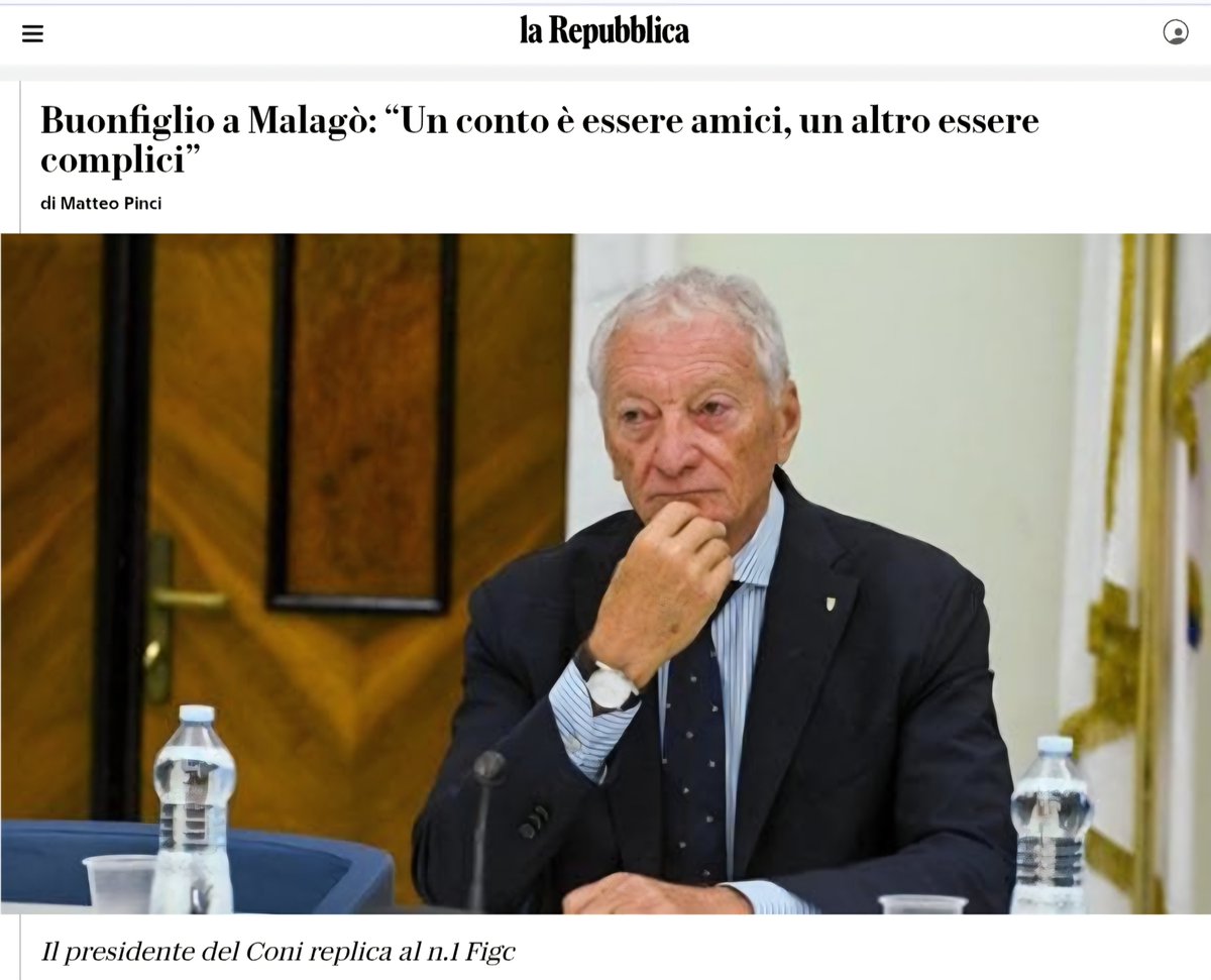 QuotidianoBN's tweet photo. ⚫️🔵 Benissimo qui #Buonfiglio.

⚫️🔵 <<Un conto è essere amici, un conto è essere complici.>>

⚫️🔵 Nel mentre #Abodi minaccia l'intervento del Governo laddove il CONI non commissariasse la Figc.

⚫️🔵 Non è servito l'incontro d'urgenza documentato da varie testate tra #Malagó e #Marotta.