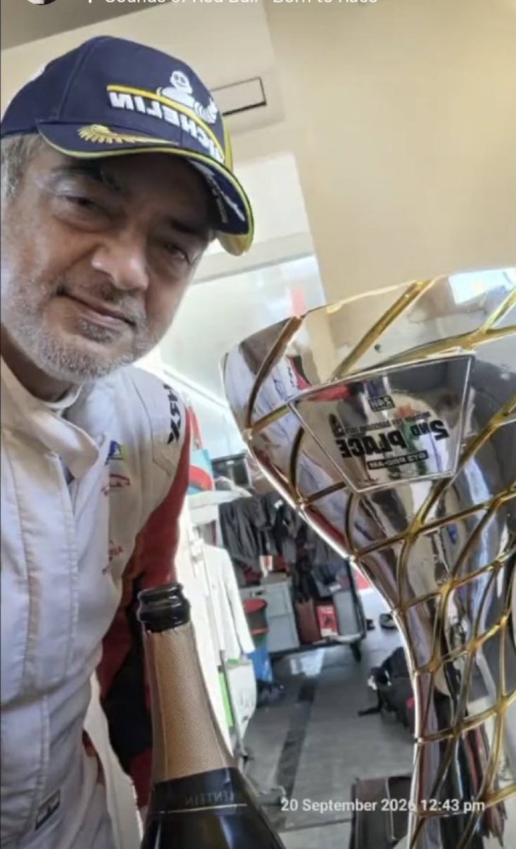 WorldwideThala's tweet photo. Ayya casually flexing his podium finish at  Michelin 24H Barcelona https://t.co/0z0AV6rosv