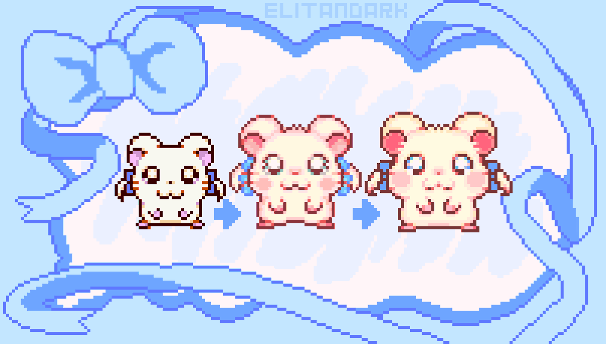 EliTanDark's tweet photo. My final version of Bijou 🎀🐹💙
Hamtaro approves 🌻🐹🧡
#PixelArt #ドット絵 https://t.co/QbETCf3I8e