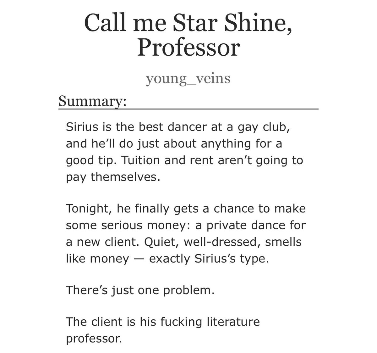young_veins_'s tweet photo. sirius black: student, stripper, terrible decision-maker 
remus lupin: his literature professor

unfortunately, they meet at work

wolfstar professor/student AU for kinktober on ao3 🖤

https://t.co/TKCKSvVz6O https://t.co/YNpBPWYtJz