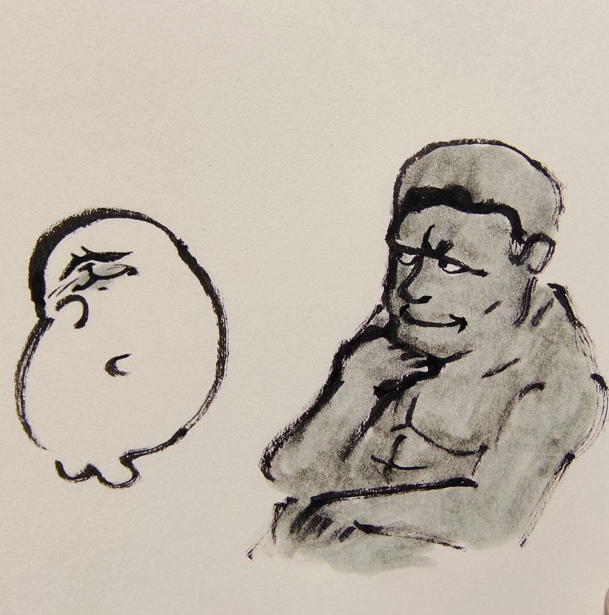 jissunboshi96's tweet photo. 考える人の真似をするアザラシを描きました。 https://t.co/epEtusnrmg