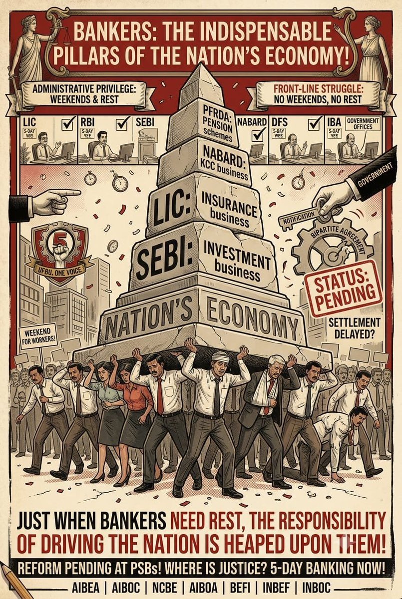 SagarSBI2010's tweet photo. The growing demand for 5-day banking reflects the commitment bank employees have shown over the years; we need action now. #5DayBankingNow #AIBOC @PMOIndia https://t.co/nA69GHGn4f https://t.co/HRoq7IIkb4