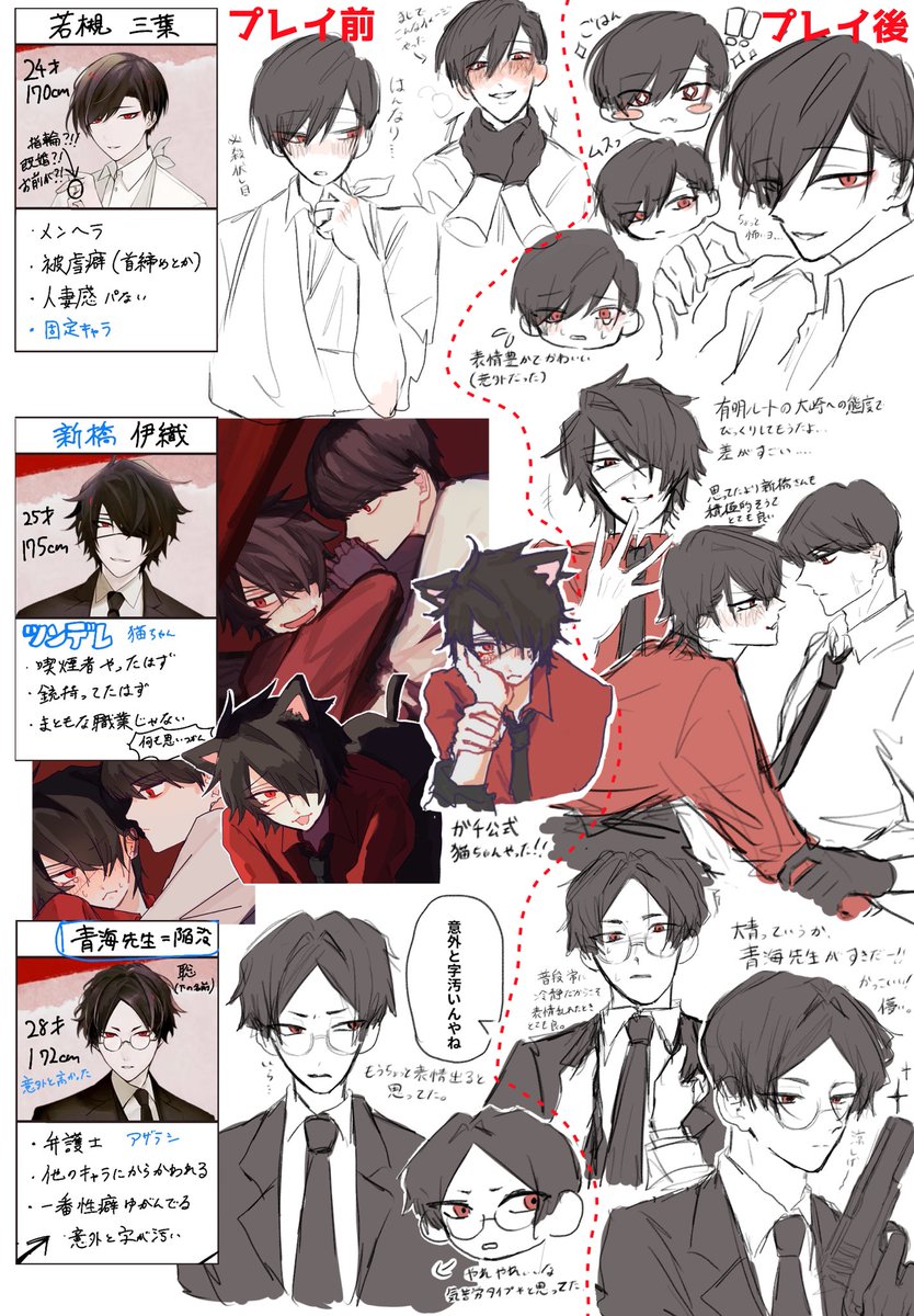 grgr_ttekko's tweet photo. プレイ前にやったミリしりと、プレイ前後の印象変化記録（前半組）

青海先生が一番印象違かった。 https://t.co/HB3p72Jr2i