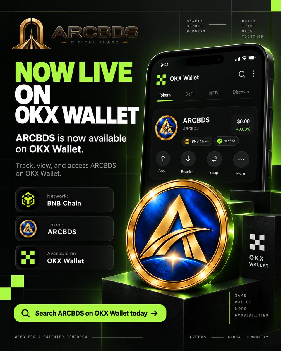 ARCB_DS's tweet photo. 🚀 ARCBDS is now LIVE on OKX @wallet 

🟢 Network: BNB Chain
🔎 Search: ARCBDS
Contract:
 0x02de3390e44dc08657e3922944765c86ad9f96f5

https://t.co/EskO3ffsNT

More access. More visibility. Bigger ecosystem. 🌍

@OKXWallet_CN 

#ARCBDS #OKXWallet #BNBChain #Web3 $ARCBDS https://t.co/WIlY2oJZMg