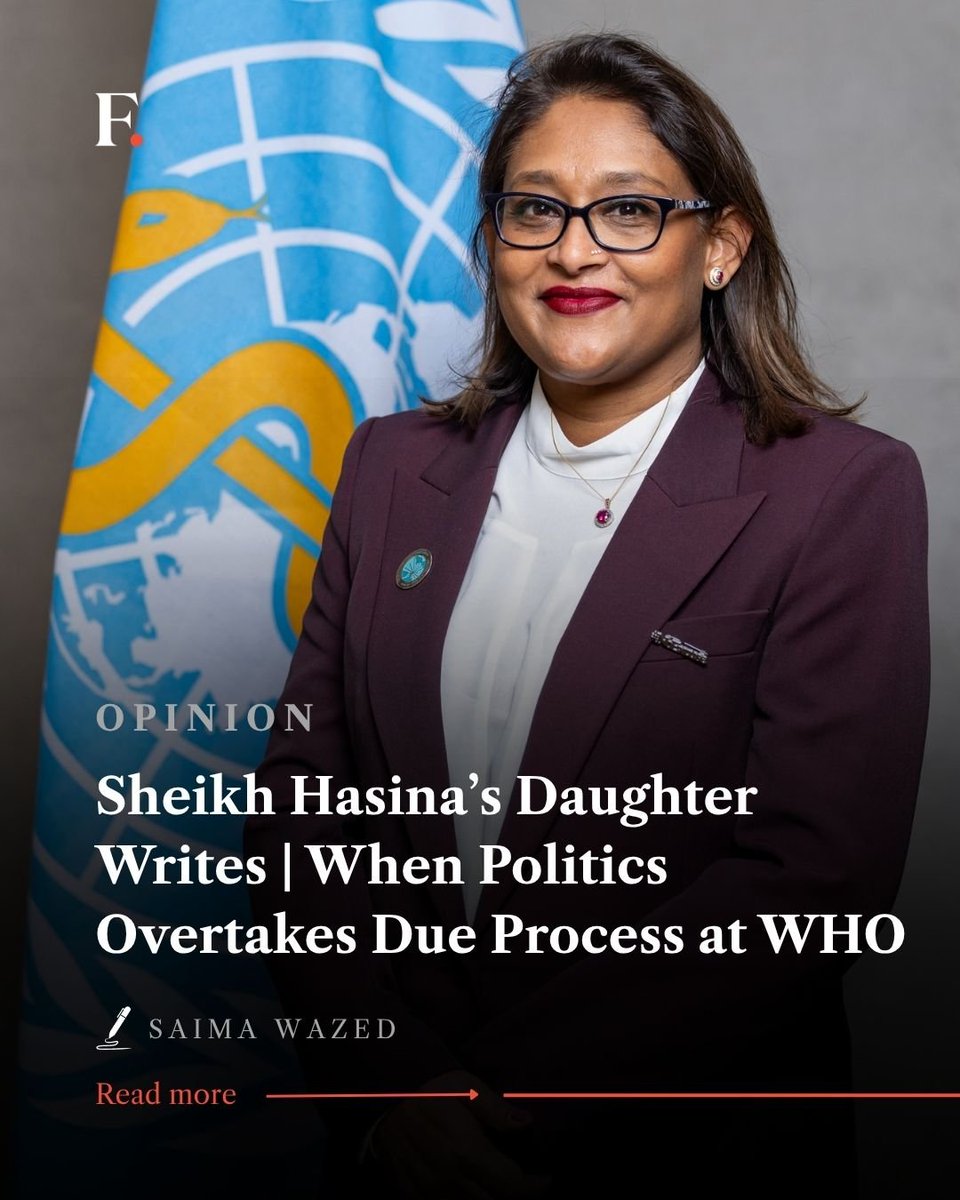 albd1971's tweet photo. “When politics overtakes due process, even institutions built to protect public trust can become vulnerable.”

In a deeply personal account, @drSaimaWazed describes what she calls her “year of professional exile” at the @WHOSEARO- after being placed on leave, facing allegations she disputes, and ultimately resigning from her position as Regional Director.

“I did not resign because I believed I had done anything wrong…”

She writes that an investigation into an alleged financial fraud claim was eventually closed after WHO’s Internal Oversight Services found the allegation “unsubstantiated.”

But her most serious concerns go beyond her own case:

“I have seen evidence suggesting that Dr Tedros communicated with Bangladesh’s interim authorities outside the channels one would normally expect…”

And she asks a question that extends far beyond her personal experience:

“Due process must mean the same thing for everyone.”

What happened behind the scenes at one of the world’s most important international institutions? Why did she spend almost a year without pay? And why, after the allegations were closed, did she conclude there was no meaningful path left for her at WHO?

Read Saima Wazed’s full account in @firstpost.

https://t.co/ttm621ELBs?

#Bangladesh #Conspiracy #YunusRegime