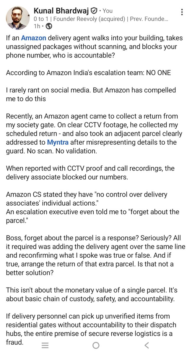 kunaliam's tweet photo. @amazonIN @AmazonHelp - are you guys actually afraid of your delivery agents? I literally feel so. May be your leadership/ management is also equally afraid of their cartel.

Else what it takes to simply connect the agent with customer, and ask the agent about the parcel? https://t.co/bsHLAn2lyR