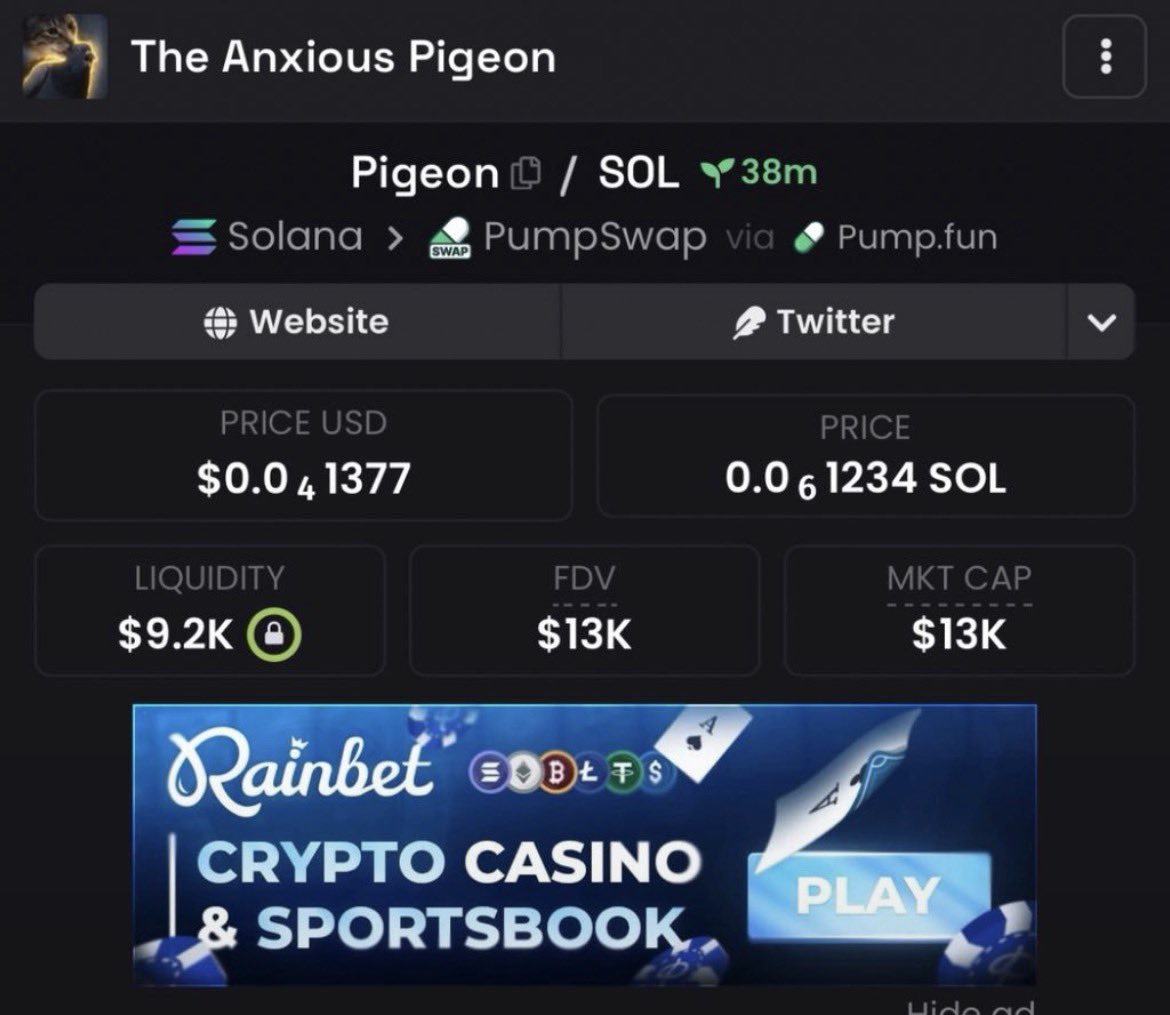 Mr_OnChain45's tweet photo. 🕊️ $PIGEON → $13K MC 🔥

Super early radar — $PIGEON is just starting to attract eyes. 👀⚡

CA: 2oYchSWCXvbi5W6vPaJD3hgpqrLrU8TdQ8hPLJhAUavz

📲 Watching early? Message me on Telegram and join the VIP session. 💬🚀

#Solana #Memecoin https://t.co/osaoU6pBBU