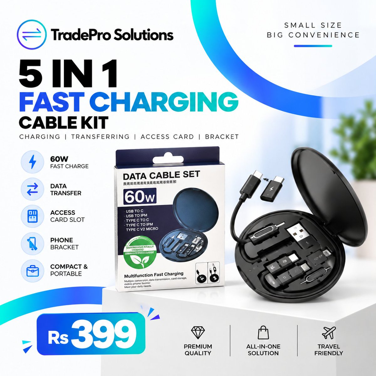 tradepropk's tweet photo. ⚡𝗢𝗡𝗘 𝗞𝗜𝗧. 𝗠𝗨𝗟𝗧𝗜𝗣𝗟𝗘 𝗦𝗢𝗟𝗨𝗧𝗜𝗢𝗡𝗦.🔌📱

The 𝟱-𝗶𝗻-𝟭 𝗙𝗮𝘀𝘁 𝗖𝗵𝗮𝗿𝗴𝗶𝗻𝗴 𝗖𝗮𝗯𝗹𝗲 𝗞𝗶𝘁 keeps your everyday charging essentials together in one compact, travel-friendly case.

💰 𝗣𝗥𝗜𝗖𝗘: 𝗥𝘀 𝟯𝟵𝟵

🌐 https://t.co/LAvEsjRIbY https://t.co/GN0oFMESkL