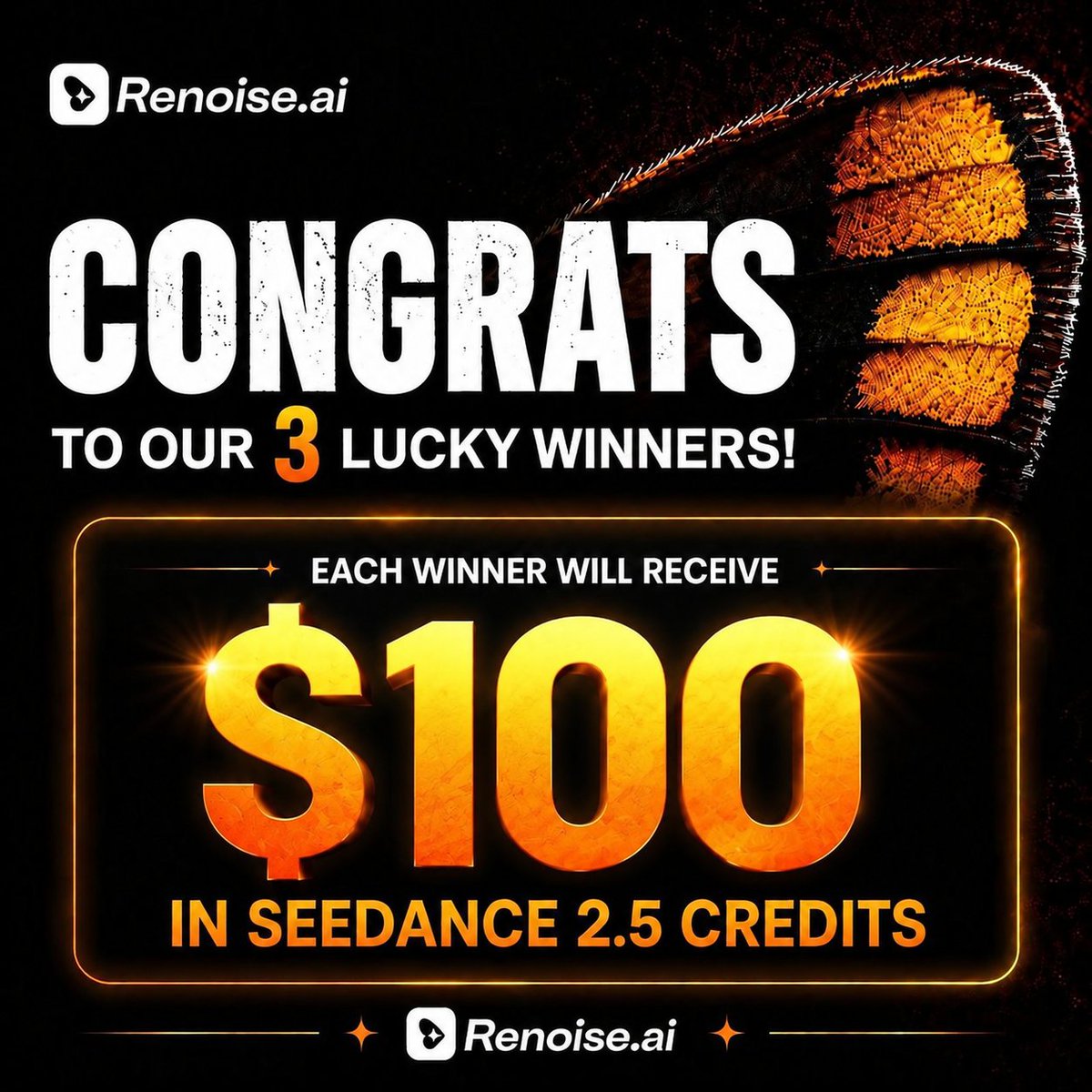 renoiseai's tweet photo. Congrats to our 3 lucky winners 🎉

@akemiwork @Danzeronero @potechiyo_14 

You’ve each won $100 in credits. Don’t forget to check your DMs!   

Another giveaway is still live! 🎁 Follow us for a chance to win $200 in credits! https://t.co/MnuO49cKna