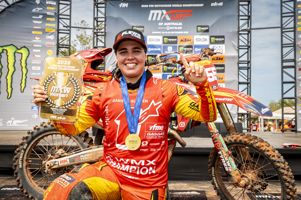 mxgp's tweet photo. GUILLEN SIGNS OFF WITH A PERFECT 1-1 IN DARWIN AND IS FINALLY CROWNED WITH HER FIRST WMX WORLD TITLE 🏆🇪🇸

At Hidden Valley, in the final round of the 2026 FIM Women's Motocross World Championship at the MXGP of Australia presented by Sitzler, RFME Spain National Team's Daniela Guillen did it the hard way and the beautiful way at the same time, winning both races to seal the first World Title of her career!

Read the complete WMX final race report from Australia 👇
https://t.co/ASvpSX9DZq

#WMX #MXGPAustralia #MX #MXGP #Motocross #Motorsport