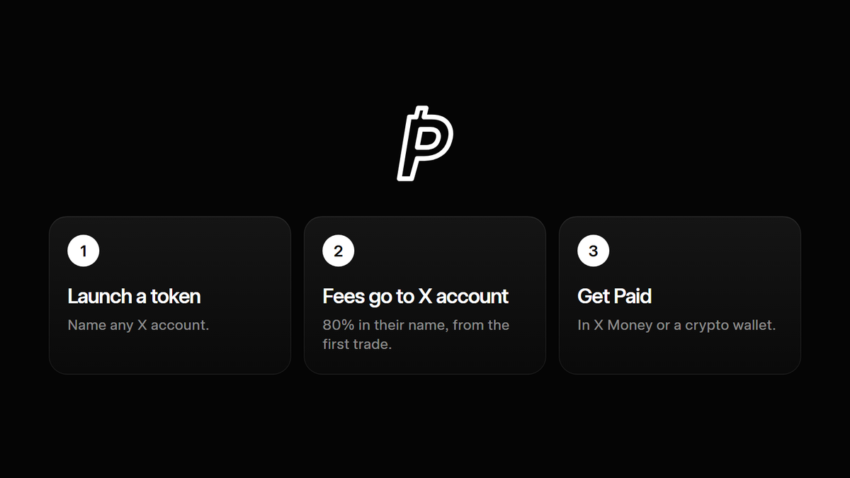 XPaidMoney's tweet photo. How XPaid works:

1. Launch a token. Name any X account.
2. Fees go to X account. 80% is kept in their name, from the first trade.
3. Get Paid. They verify their X account and take it in X Money or a crypto wallet.

X Money not available in their country yet? They still get paid, in crypto.

The other 20% buys back $XPAID