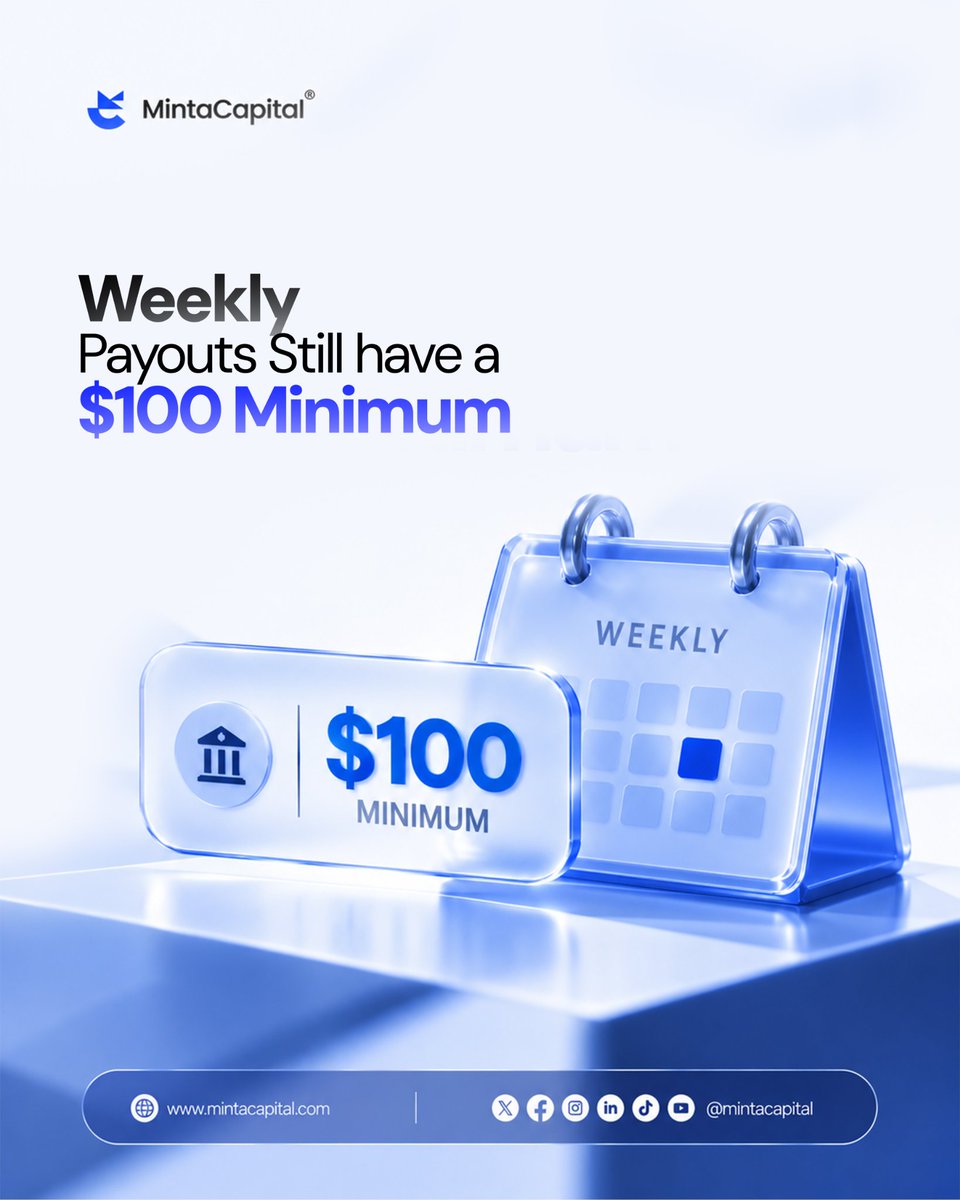 MintaCapital's tweet photo. Our weekly payout option has a $100 minimum before you can withdraw. Not a hoop for no reason.

A payout system with no floor invites behavior that has nothing to do with actual trading. A $100 minimum keeps it sustainable for traders actually getting paid for real profit. https://t.co/p43fZostXx