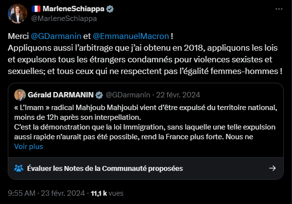 Romualddu13's tweet photo. « Mais au détour d'un chemin elle croise Taha Oualidat, un marocain de 22 ans, déjà condamné à 7 ans de prison pour le viol d'une jeune étudiante dans une forêt en 2019. »

Les bras m'en tombent.
Lorsque @MarleneSchiappa annonçait triomphalement  en 2021 puis 2024 que les étrangers condamnés pour violences sexuelles/sexistes devaient systématiquement être expulsés sur la base d'une circulaire de 2018 dont elle était à l'origine, c'était du flan total.

Le Maroc a refusé de récupérer ce clandestin violeur ?
Et ? N'existe-t-il vraiment aucun moyen de pression diplomatique, économique, migratoire voire, soyons fou, militaire pour faire plier ce pays ?!