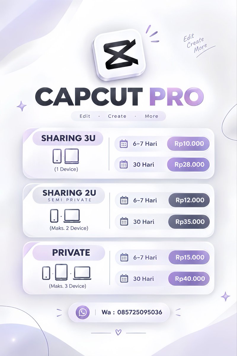 Keyshabellaaa's tweet photo. WTS CAPCUT PRO

CAPCUT PRO 10.000
Dapet banyak bonus aset editing

Order ke wa ya : https://t.co/L7eza5gYHL

#zonauang #belanja #capcutpro https://t.co/YNU1gpQKFF