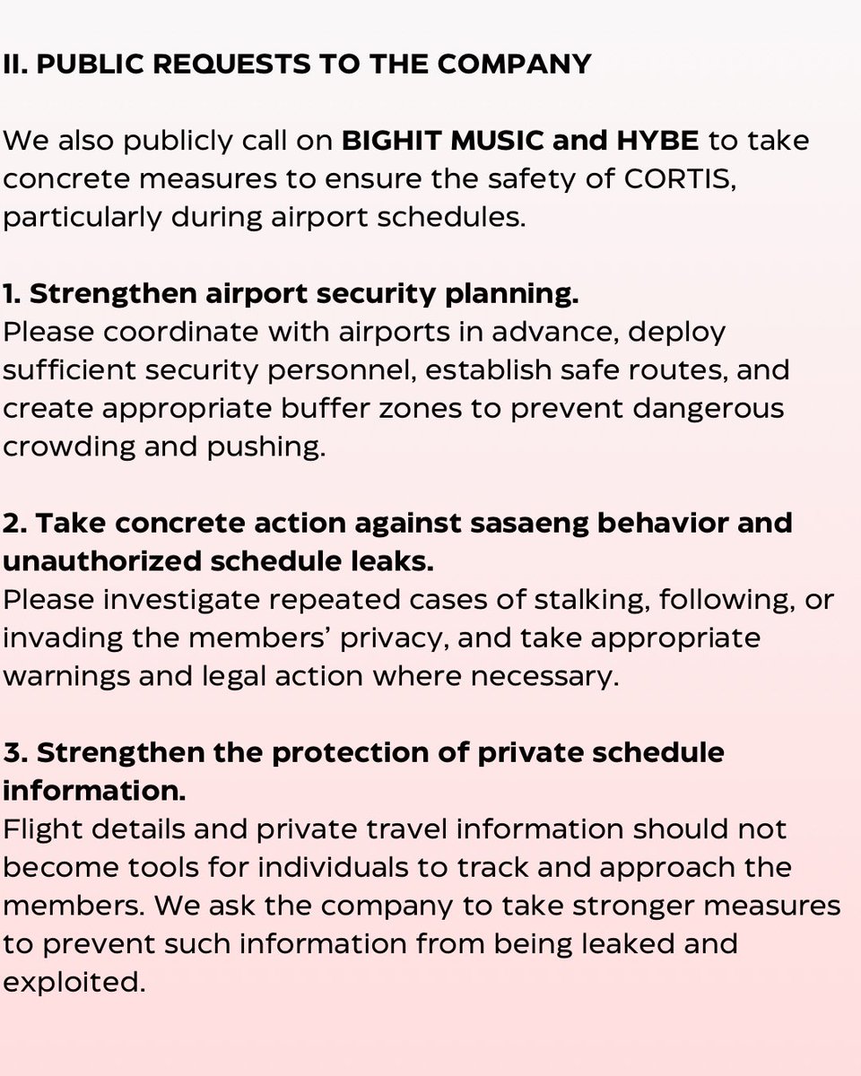 chinajamesbar's tweet photo. 🚨 ANNOUNCEMENT | ENSURING ARTIST SAFETY DURING AIRPORT SCHEDULES 🚨

@CORTIS_BIGHIT @BIGHIT_MUSIC @HYBE_LABELS

We hope the company will take clear and effective measures to prevent this kind of airport crowding from happening again. https://t.co/aDTvXPlivO
