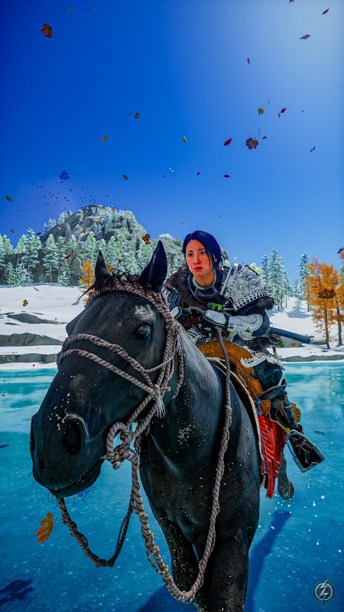 ZoomelloVP's tweet photo. Viento sobre el hielo, ❄️ 
hojas cruzan el cielo, 🍂 
firme galope. 🐎

@SuckerPunchProd 

#GhostofYotei #ゴーストオブヨウテイ #VirtualPhotography #ZoomelloVP       

(Capturas tomadas en playStation 5) https://t.co/qNYP2H7Iyk