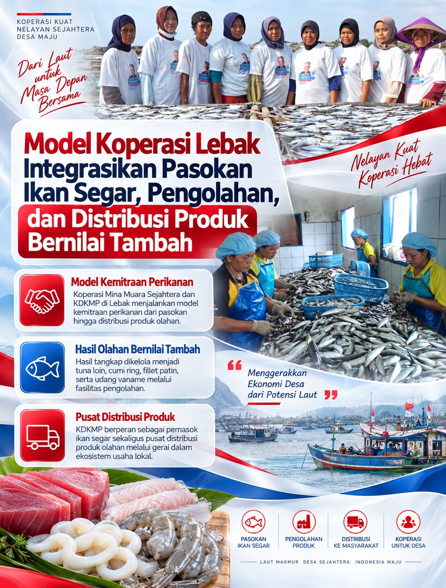 edo_suhendr's tweet photo. Penguatan ekonomi sektor kelautan terus ditingkatkan melalui model kemitraan perikanan terpadu yang diterapkan oleh Koperasi Mina Muara Sejahtera dan KDKMP di Kabupaten Lebak. 
#JagaIndonesia #KoperasiNelayan #EkonomiPesisir #PerikananBerkelanjutan #KesejahteraanNelayan https://t.co/rmUXffzviq