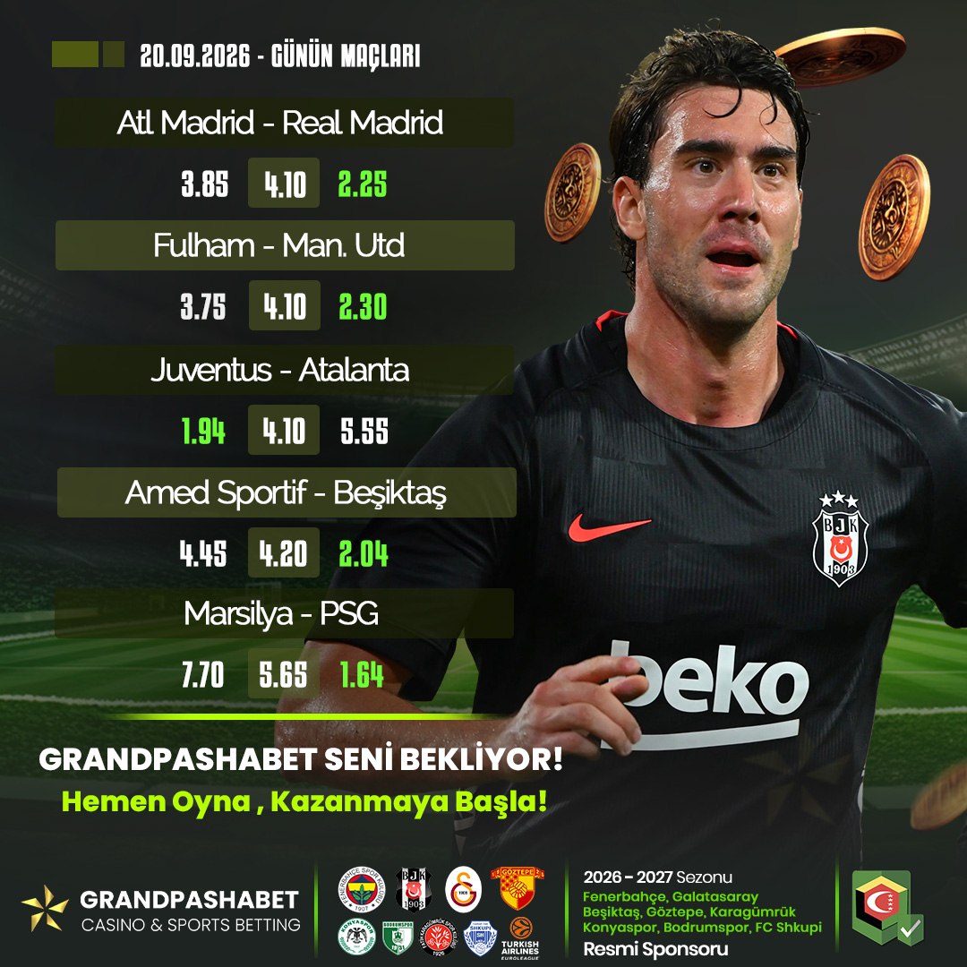 gpashanew's tweet photo. 🏆 En Yüksek Oranlarla  Günün Maçları Grandpasha'da!

⚽️Atl Madrid - Real Madrid
⚽️Fulham - Man. Utd
⚽️Juventus - Atalanta
⚽️Amed Sportif - Beşiktaş
⚽️Marsilya - PSG

📲 Maç Heyecanını 7/24 4K Kalitesinde Ücretsiz İzleyerek Yaşayın! https://t.co/WwfkjNGC87