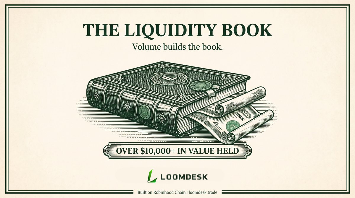 loomdesktrade's tweet photo. What is LoomDesk? A permanent liquidity book for tokenized stocks, built entirely on Robinhood Chain.

We utilize trading flow to capitalize protocol-owned positions across 68 stock pools.

The mechanism is simple: 

$LOOM trading fees -> Liquidity Desk -> USDG Payouts to Holders.

It's an automated financial engine, enforced by contracts.

Read the details. 📖

https://t.co/kWKdAPtqLR