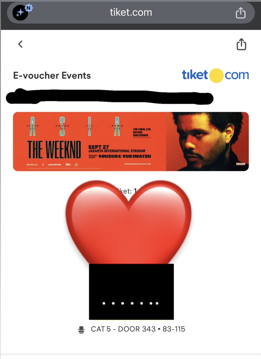 sallmaliha's tweet photo. WTS 1 tix the weeknd cat 5 day 2 door 343 (CENTER) price underweb, boleh negooo dm ajaa!!
dom: tangsel/jakarta📍

tags
#theweeknd #wtt #wtb #wts #zonauangㅤ https://t.co/LopPBRfyKE