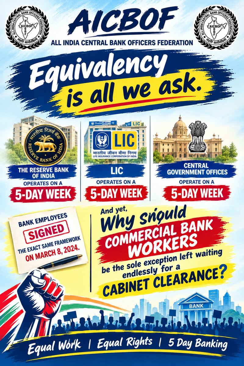 MeenaAarav's tweet photo. Every day that goes by without implementing the 5-day week is a day too long; it’s time for action. #5DayBankingNow #AIBOC  #AICBOF https://t.co/W7os5AJJdR