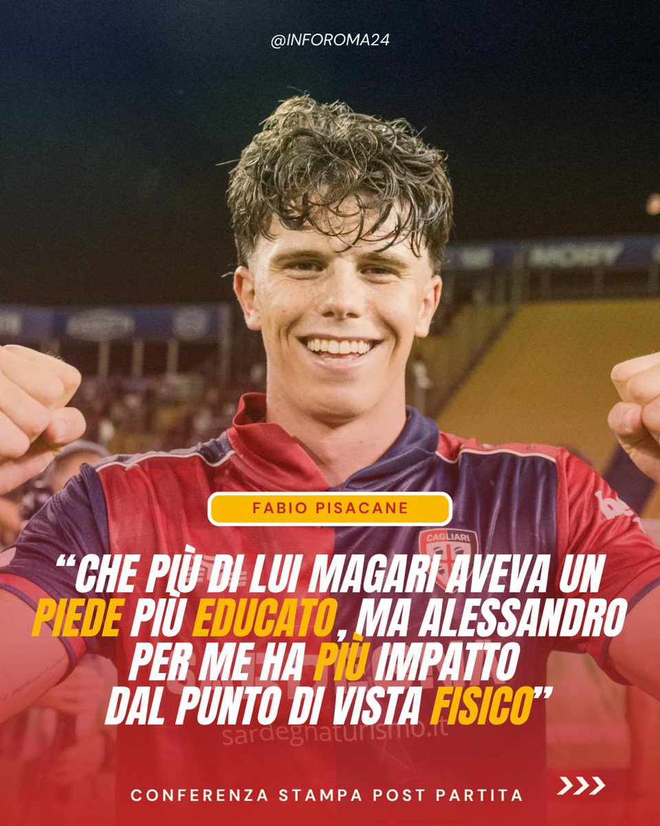 inforoma24's tweet photo. 🟡🔴 Fabio #Pisacane, durante la conferenza stampa post partita di #UdineseCagliari, ha dichiarato che Alessandro #Romano gli ricorda Kevin #Strootman.
🗣️ Secondo il tecnico rossoblù i due ex #ASRoma si assomiglierebbero per le completezza, il macino educato e l’impatto fisico. https://t.co/egCIXp3VQd