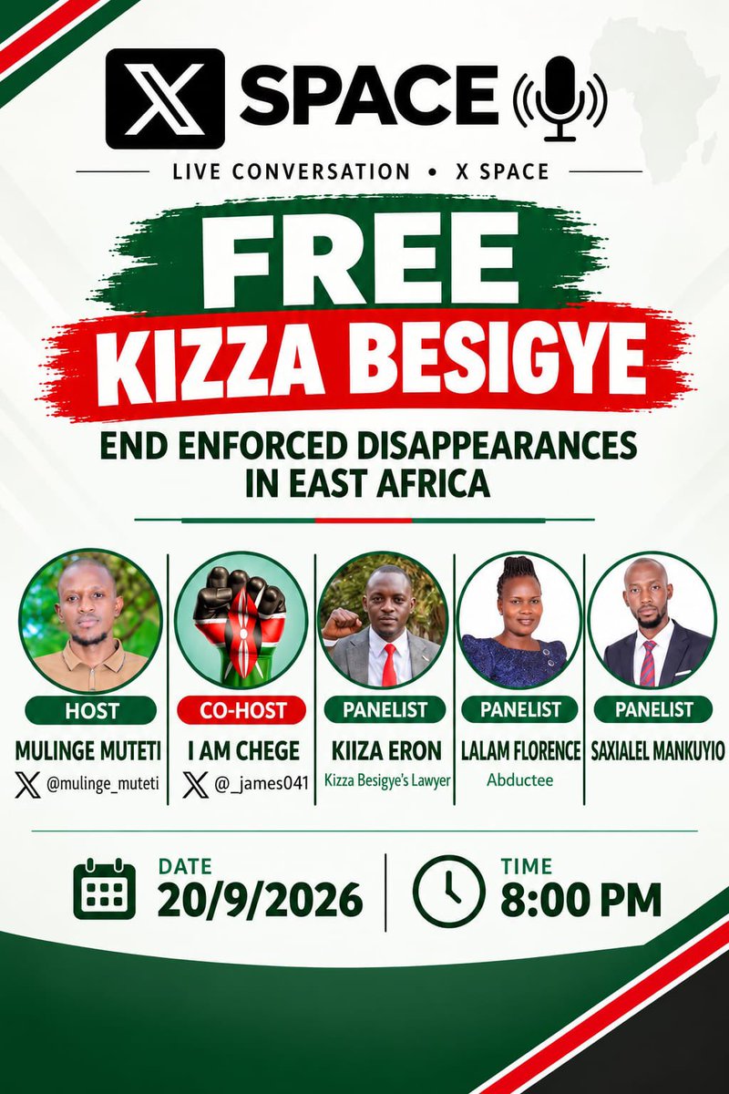 kiizaeron's tweet photo. KENYA ABDUCTED BESIGYE. KENYA MANUFACTURED THE EVIDENCE. KENYA MUST ANSWER.

What happened to Dr Kizza Besigye and Hajji Obeid Lutale in Nairobi on 16/11/2024 was an abduction, carried out on Kenyan soil with the admitted involvement of Kenyan security.

Kenya first denied it. Then, on 20 May 2025, Prime Cabinet Secretary Musalia Mudavadi confessed: "Kenya cooperated with the Ugandan authorities." Now we know what that "cooperation" looked like. 

Under oath in the High Court in Kampala, the prosecution's own "star" witness, Andrew Wilson alias ORLANDO, @artfulgypzy has testified that the Kenyan police rented the room, planted two pistols (guns) and fake currency, and set the scene before Dr Besigye and Hajji Lutale walked through the door.

Ugandan military intelligence officers say that at Malaba, before dawn, the "Kenyan security team" handed over both men together with two pistols and ammunition.

The same guns Kenyan police planted in Nairobi were delivered by Kenyan police to the Ugandan military intelligence as "exhibits" at Malaba. Kenya did not only abduct @kizzabesigye1 & Lutale Obied. Kenya police manufactured the evidence and handed it over with them to Ugandan military intelligence operatives.

There was no court, no extradition and no dignity. Only incommunicado military detention, and a persecution that has brought Dr Besigye to the edge of his life and left @EriasLukwago_ gravely ill, at once a prisoner and a patient.

That misery is the price of Kenya's "cooperation." Kenya must account, fully and publicly, for the abduction, the planted guns, the staged room, the handover at Malaba, and the continued detention of Dr Besigye, Hajji Lutale, Hon. Lukwago, Samuel Makokha and others.
You do not honour Kenya's hard-won freedom by lending your police to another man's political vendetta.

Tomorrow, Kenyans will be in the streets. History is watching. The region is watching. @observerug @DailyMonitor @ntvuganda @ntvkenya @citizentvkenya @StandardKenya @AmnestyKenya @thekhrc @WLCongress  @UNHumanRights  @KenRoth @StateDept @USForeignAssist @EUinUG @EUinKenya @MarthaKarua @KagutaMuseveni @WilliamsRuto @MusaliaMudavadi @dkmaraga @bonifacemwangi @orengo_james @Jeshi_LaSifuna @rigathi @Paul_Muite @NUPUSAInc @HRF @UKinKenya @UKinUganda @USEmbassyKenya @USEmbassyUganda @PFFUganda @uk_nup @NUP_Ug @AgoraCFR @AllianceOnline1 @ug_lawsociety @ealawsociety @OpenSociety @NYCBarAssn 

#FreeBesigye #FreeLukwago #Kenya #Uganda #StopRenditions