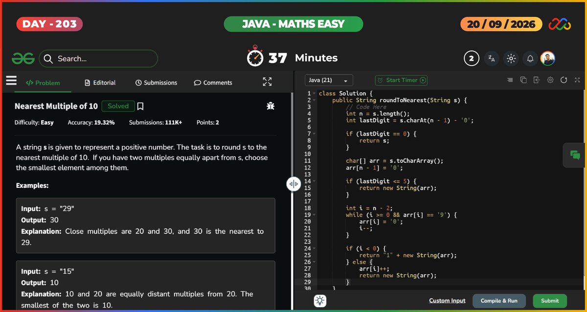 mehdiali_mk's tweet photo. GFG – JAVA Maths Easy | DSA – DAY – 203

Is binary number multiple of 3: 
Nearest multiple of 10:

Github: https://t.co/nGvmeKppoh
GeeksForGeeks: https://t.co/HkNQiTqxAZ
LinkedIn: https://t.co/MTyaf3BltR

#365DaysofCode #365dayscoding #100daysofcodechallenge #100daysofcode https://t.co/hesP2oPVlF