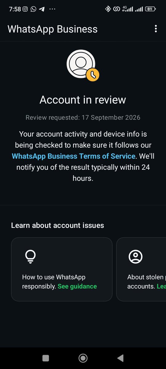Cisomigbom's tweet photo. @TeamWhatsapp605 
@WhatsApp @wa_status 

Why did you block my account, I have appealed it's been 4 now and you haven't unfreeze my account why? https://t.co/q1iqybu0P0