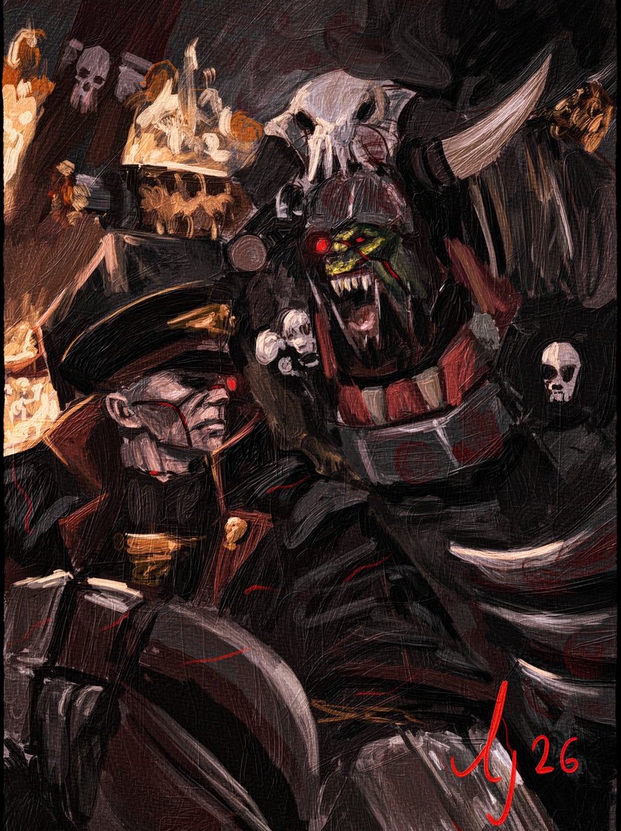artbyadityajain's tweet photo. Yarrick vs Ghazghkull 🔥 war hammer enters the multiverse of fractured horizons 🙌✨ Had to make this one as brutal as possible.. Another commission done !! 😭

Commissions open + 25% OFF on VGen ✨
https://t.co/d7rdCGxTN1

#Warhammer40K #CommissarYarrick #Ghazghkull #DigitalArt https://t.co/t4KgyFbVSZ