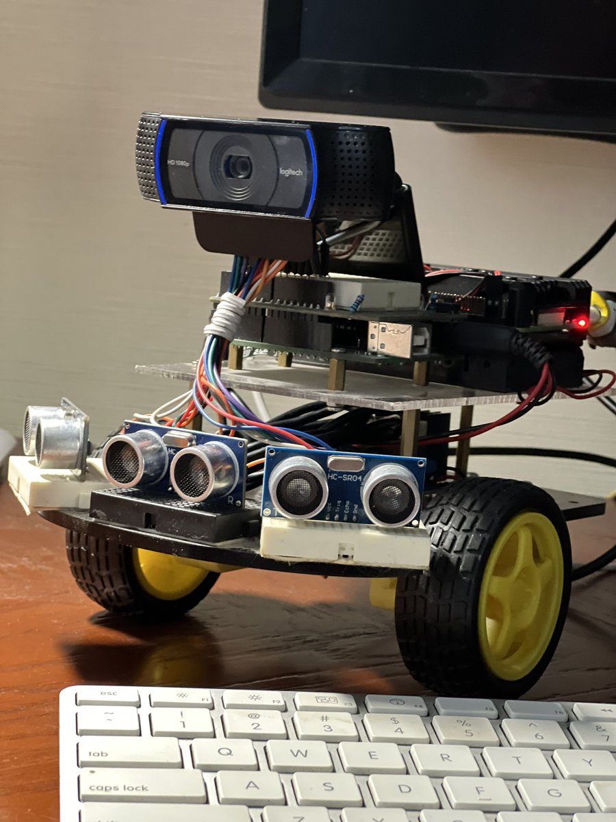 AlexNoyanov's tweet photo. Working on the robot, #raspberrypi with camera working, next step is to wire #arduino with usb and send commands to the fly brain to make it interact with physical world around https://t.co/itVOZhF2Bn