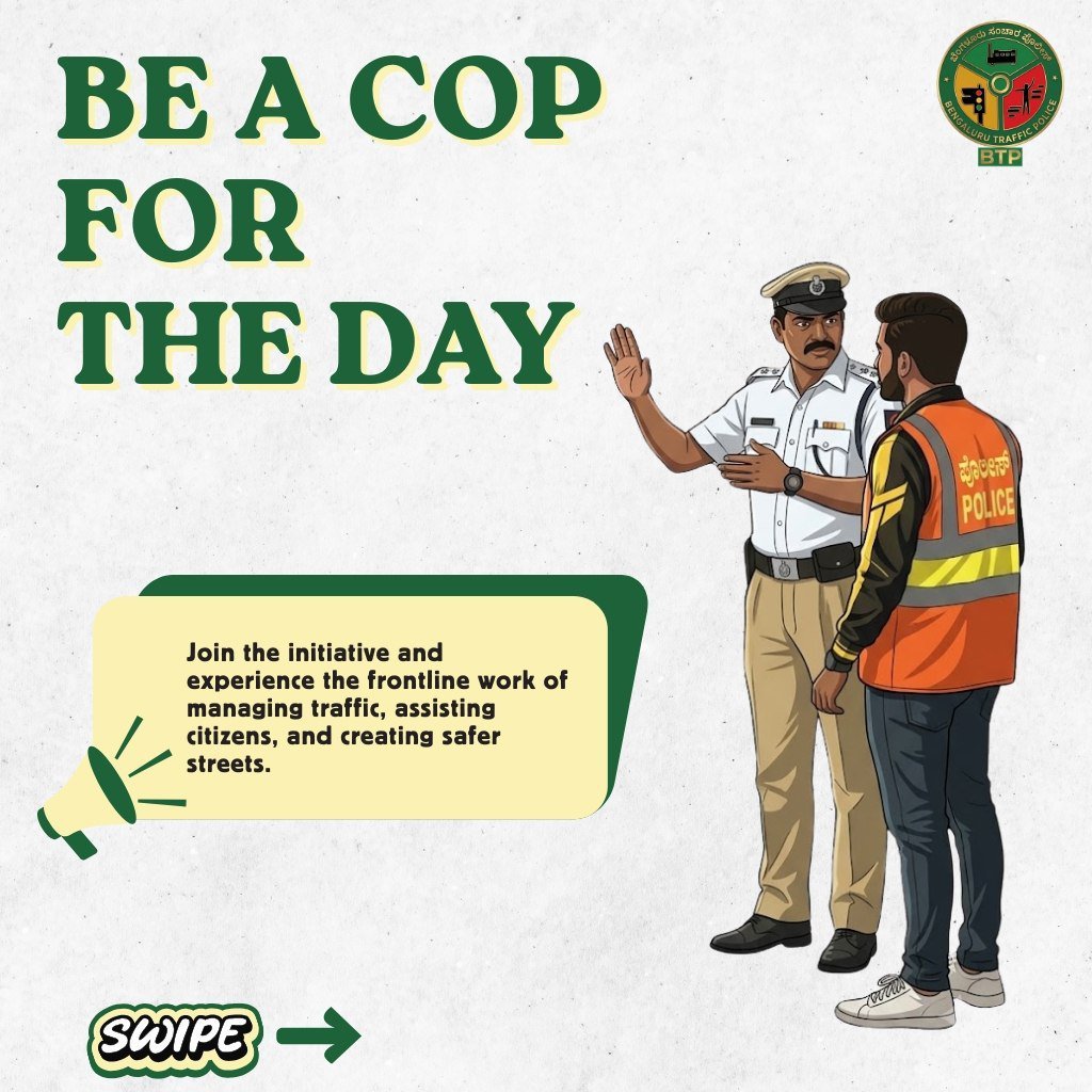 bellandurutrfps's tweet photo. Ever wondered what managing Bengaluru's roads feels like? 🚦
Citizens are stepping into the shoes of traffic police through the "Cop for the Day" initiative! Experience the peak-hour challenges firsthand & help make our roads safer.
#BengaluruTrafficPolice #CopForTheDay https://t.co/bV8yOY1sqZ