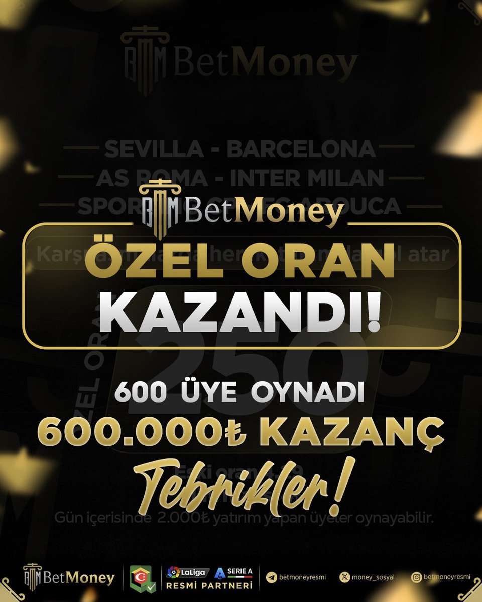 moneygiris's tweet photo. 🔥 ÖZEL ORAN KAZANDI!
👥 600 üye oynadı
💰 600.000 TL kazanç
🏆 Tebrikler! https://t.co/EU1BMgfxQM