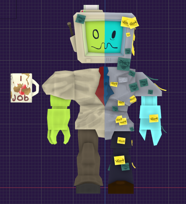 Airecz's tweet photo. (deadline or overtime) noli skin, based off job simulator, (pls dont mind the bad textures on the shirt, gonna go redo it chud emoji) #forsaken #forsakenroblox #noli https://t.co/UvII6QtPar