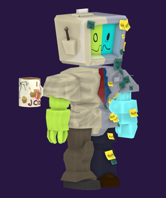 Airecz's tweet photo. (deadline or overtime) noli skin, based off job simulator, (pls dont mind the bad textures on the shirt, gonna go redo it chud emoji) #forsaken #forsakenroblox #noli https://t.co/UvII6QtPar