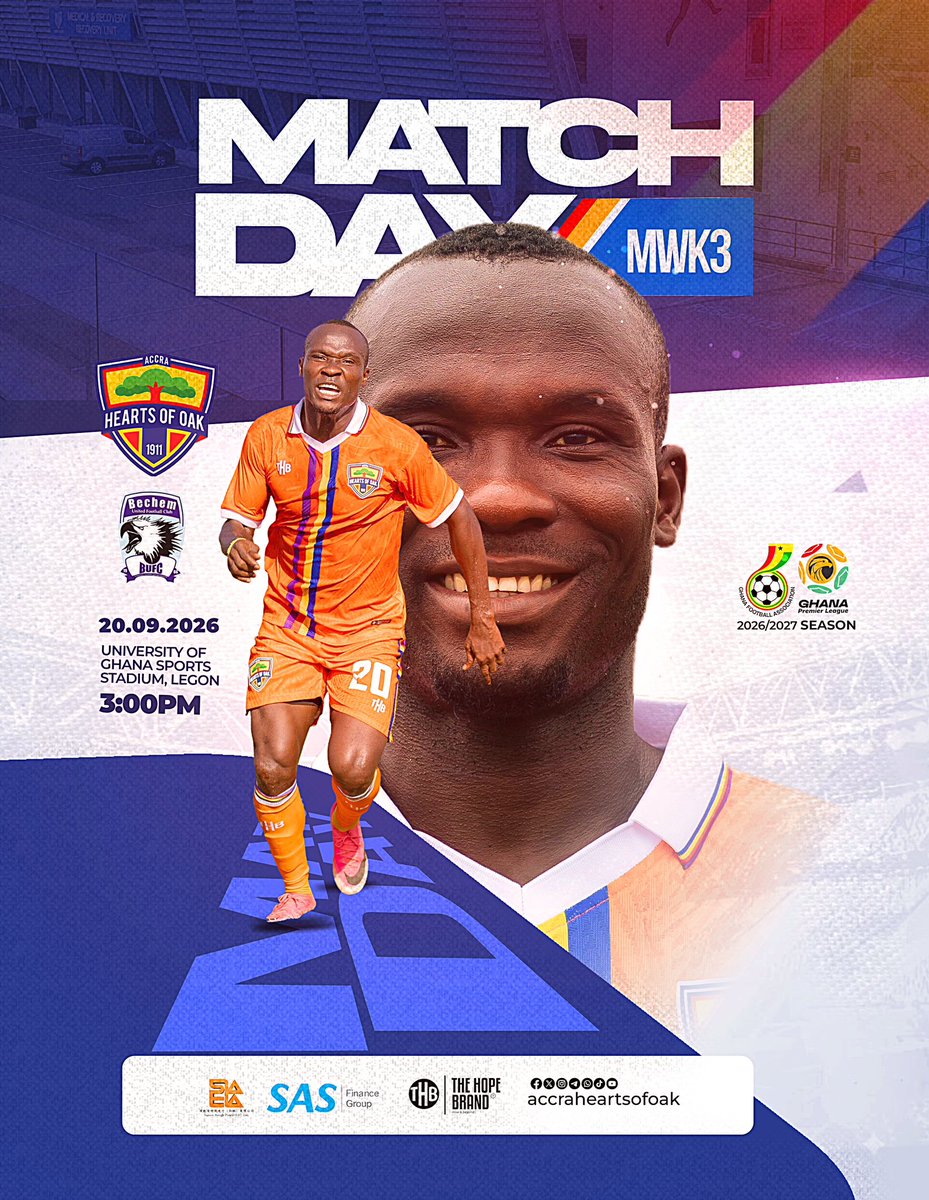 HeartsOfOakGH's tweet photo. MATCHDAY IS HERE. 

Today, we defend our home and chase another three points.

Legon belongs to the Phobia Family. Let’s paint the stadium in Hearts colours.

🆚 Bechem United
🏟️ University of Ghana Stadium, Legon
🕒 3:00 PM

See you at the fortress!

#NeverSayDie #AHOSC #Phobia4Life