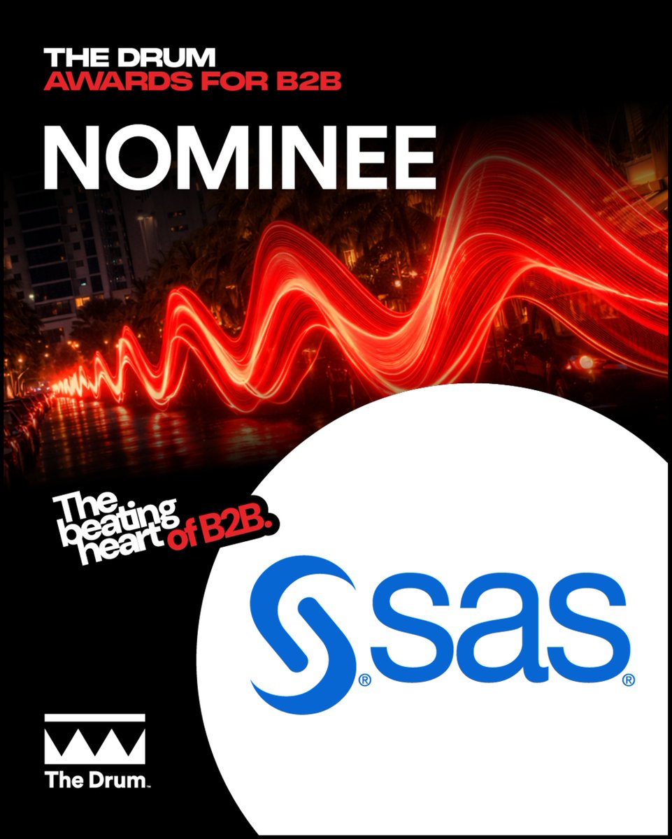 SASAsiaPacific's tweet photo. SAS is thrilled to be shortlisted for the 2026 Drum Awards for B2B for our submission “SAS: A collection of stories driving real-world impact”.  

Real customers. Real stories. Real-world impact.

Learn more: https://t.co/wCx9QARY8M 

#TheDrumAwards #B2BMarketing #AI https://t.co/e4piAqw9Am