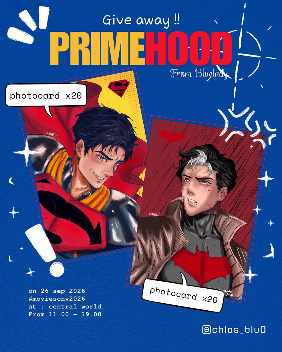 chlos_blu0's tweet photo. pls kindly rt + follow~! ⸜(｡˃ ᵕ ˂ )⸝♡

.✦ ݁˖ 𝒢𝒾𝓋𝑒 𝒶𝓌𝒶𝓎 ♡
#moviescnv2026 #primehood 

☘︎ ݁˖ photocard x20
-#redhood
-#superboyprime

📍centralworld 7th floor - movies carnival 2026 — 🕚 11.00

(˶˃ ᵕ ˂˶)
Coming with
@QueenM2006Kidz @genmxicha https://t.co/v3UkfHQcuz