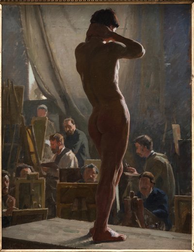 alainf55's tweet photo. 🖌 Laurits Regner Tuxen (🇩🇰 1853 - 1927) 

Nu masculin dans l'atelier de Bonnat, 1877, huile sur toile 

Observer le corps réel plutôt que peindre le nu idéal : Tuxen a 25 ans lorsqu'il réalise ce tableau à Paris et fait partie de cette assistance de regards masculins https://t.co/or0zUCcMCH