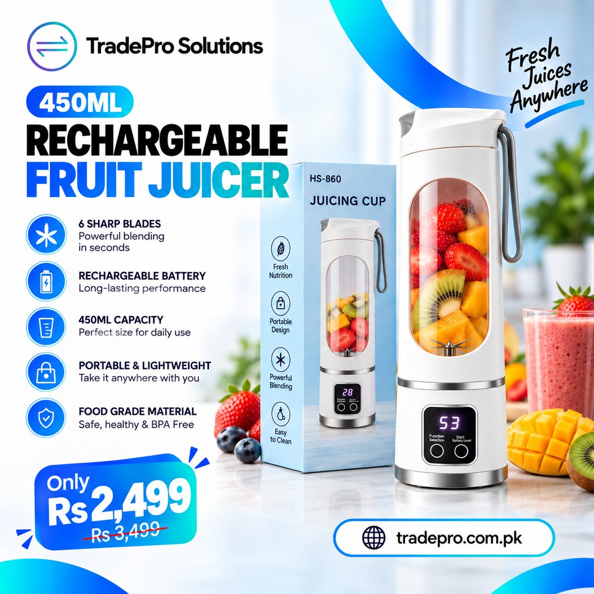 tradepropk's tweet photo. 🥤✨ 𝗙𝗥𝗘𝗦𝗛 𝗝𝗨𝗜𝗖𝗘𝗦. 𝗔𝗡𝗬𝗧𝗜𝗠𝗘. 𝗔𝗡𝗬𝗪𝗛𝗘𝗥𝗘.

A compact portable blender made for fresh juices, shakes and smoothies wherever your day takes you. 🍓🥝🥭

🌐 https://t.co/LAvEsjRamq

#TradeProSolutions #PortableJuicer #PortableBlender https://t.co/srs4bg8Lj6