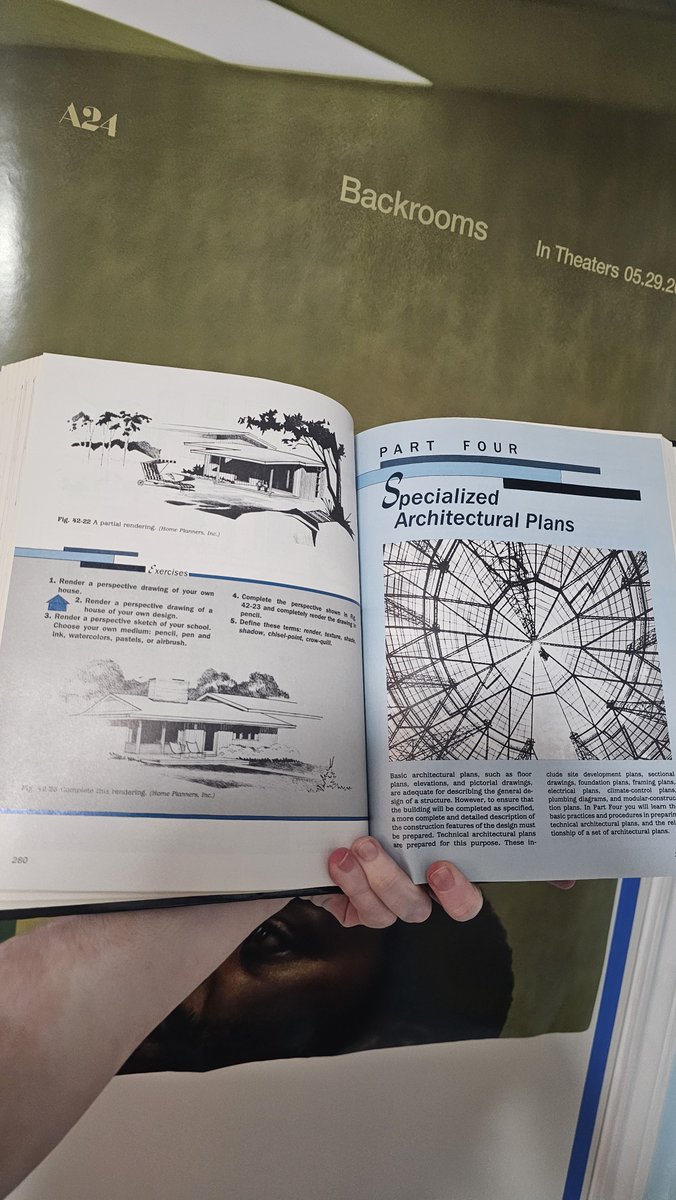 sonnyssplendor's tweet photo. Spot this vintage architecture book while thrifting the other day, was originally pressed in 1965 and makes me think it would be a book Clark was study 🥹💙💛 I had to get it for my display. Do you guys do this kinda stuff too? #yumetwt #backrooms https://t.co/j8XhvseS06