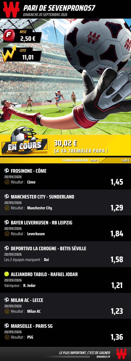 lacotea2de2026's tweet photo. 🚨 Les 3 tickets de caisse du jour, en ce moment on frole le jackpot sur plusieurs tickets 🥵
Seven :
📈 Cote 1 039,53 (!!) → https://t.co/eDFNXShVDw 🤯
📈 Cote 11,01 → https://t.co/EwEzQyPPAE
IamBibi (consultant multisport ), il se disperse mais arrive toujours à trouver la value dans le bon sport :
📈 Cote 57,51 → https://t.co/oOpxFCa3k8 🔥
Mais on espère que la roue tourne va vite tourner 🧠
🎯 Vous voulez du plus précis, du live, des analyses ? Rejoignez notre Discord gratuit, lien en MP 📩
#football #nhl #rugby #cycling #tennis #montreal #TeamParieur #Bet